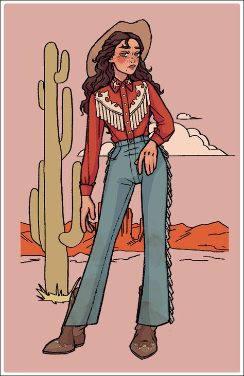 Western Style Drawing, Cowgirl Drawing Reference, Cowboy Outfit Drawing, 1800s Outfits, Cowgirl Hat Drawing, Cowgirl Oc, Cowgirl Cartoon, Cowgirl Drawing, Cowgirl Illustration