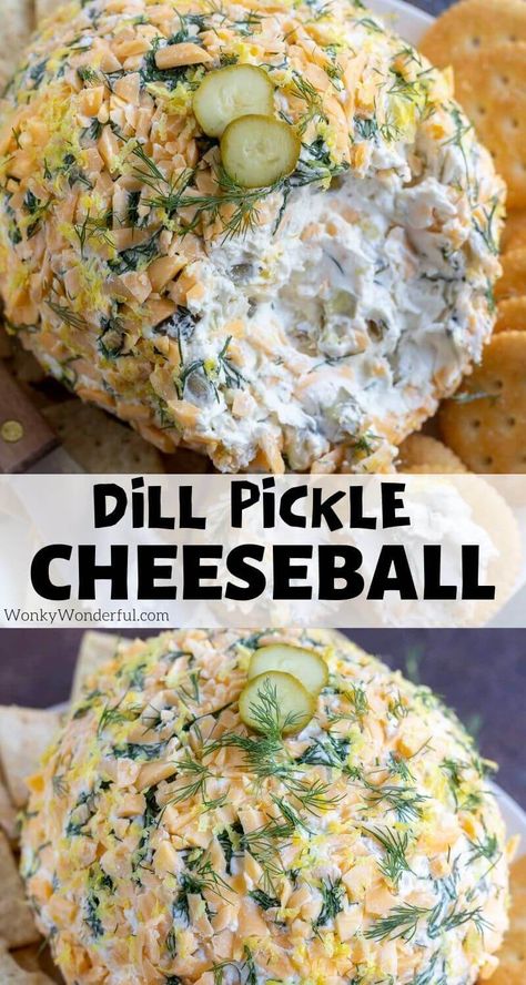 DILL PICKLE CHEESE BALL RECIPE + WonkyWonderful Pickles And Cream Cheese, Dill Pickle Cheese Ball, Pickle Cheese Ball, Cheese Ball Recipes Easy, Pickle Dip, Cheese Ball Recipe, Appetizers Easy Finger Food, Best Appetizer Recipes, Dill Pickles