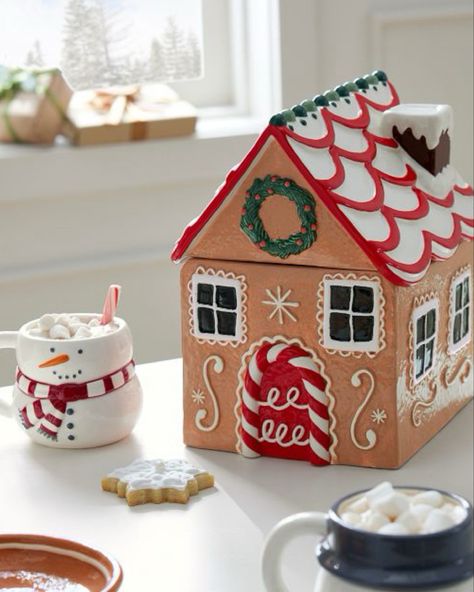 Gingerbread House Pottery Barn, Homemade Holiday Treats, House Cookie Jar, Gingerbread Decor, Christmas Cookie Jars, Gingerbread House Cookies, Frosted Windows, Homemade Holiday, Insulated Lunch Box