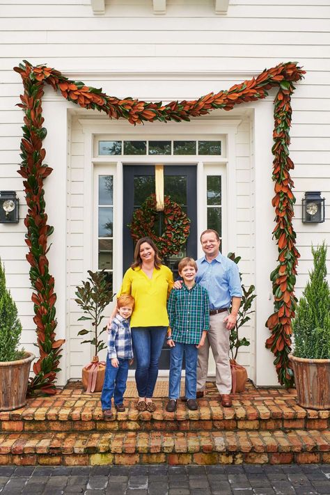 Worth the Wait Beautiful Home Exterior, Blue Point Juniper, Andrew Howard, Orange Front Doors, Magnolia Garland, Colorful Homes, Southern Living Plants, Historic Colours, House Of Worth