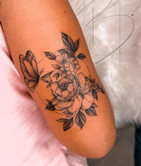 Woman Tricep Tattoo, Tattoos For Women Back Of Arm, Inner Bicep Tattoo Women Flower, Front Of Forearm Tattoo Women, Women Tricep Tattoo, Womens Tattoo Ideas Unique Beautiful, Large Arm Tattoos For Women, Women Shoulder Tattoo Ideas Unique, Mid Arm Tattoos For Women