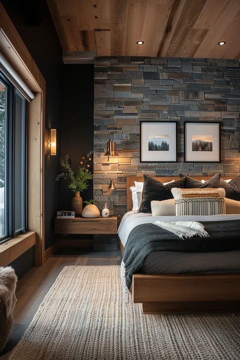 Contemporary Dark Bedroom Retreat | 20 Modern Ideas for Cozy Winter Nights - Quiet Minimal Sleeping Room Ideas Modern, Master Bedrooms Dark, Cozy Master Bedrooms Decor Romantic, Cozy Modern Bedroom Ideas, Dark Grey Room, Light Grey Bedroom Ideas, Modern Rustic Bedroom Ideas, Dark And Cozy Bedroom, Chocolate Brown Bedrooms