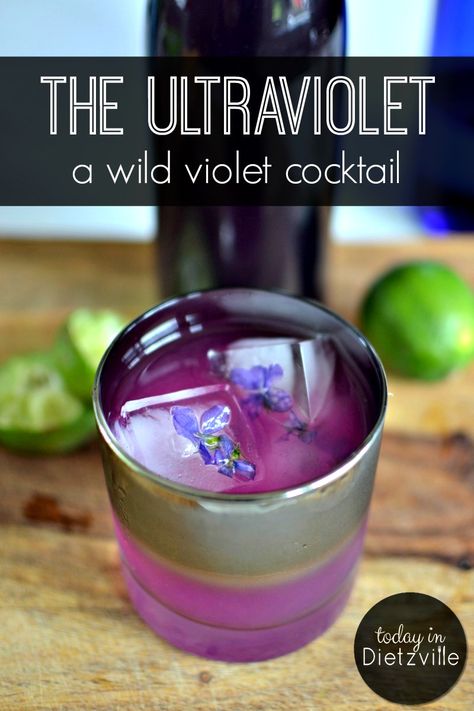 Specialty Cocktail, The Ultra Violet! Purple Drinks Alcohol, Violet Cocktail, Violet Syrup, Simple Syrup Cocktails, Wild Violets, Purple Cocktails, Purple Drinks, Vodka Lime, Foraging Recipes