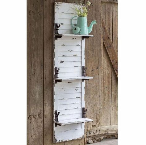 Distressed Shutters, Shutters Repurposed Decor, Shutter Shelf, Hanging Wall Shelf, Repurposed Headboard, Shutter Decor, Shutter Wall, Rustic Shutters, Window Shutter