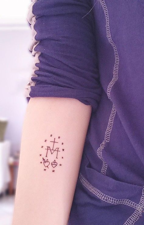 Minimalist Virgin Mary Tattoo, Totus Tuus Tattoo, Mary Tattoos Catholic, Small Virgin Mary Tattoo, Marian Tattoo, Catholic Tattoos For Women, Small Catholic Tattoos, Mother Mary Tattoos, Saint Tattoo