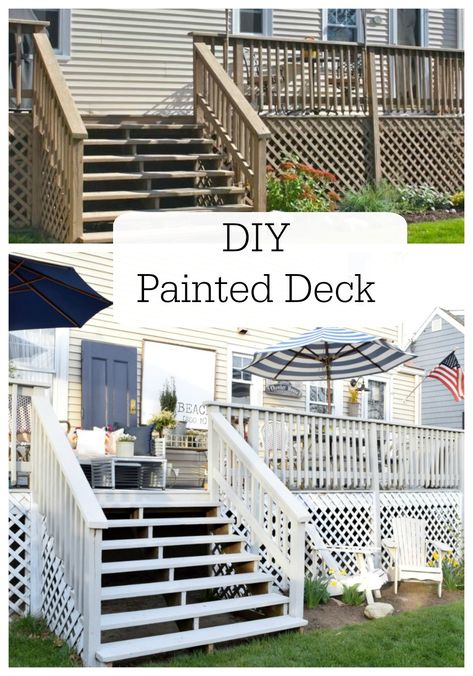 DIY painted deck before and after Painted Deck, Deck Restoration, Deck Repair, Nesting With Grace, Deck Makeover, Porch Life, Deck Colors, Deck Paint, Painted Rug