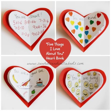 Sun Hats & Wellie Boots: "5 Things I Love About You" Heart Book Love You Forever Book, Wellie Boots, Valentine Art Projects, Shape Books, Valentine's Week, Writing Crafts, Kid Art, Valentines Art, Diy Valentines Crafts