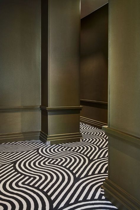 Photography by Mikko Ryhänen. Marble Bar Top, Art Deco Hotel, Hotel Corridor, Corridor Design, Geometric Carpet, Glazed Tiles, Hotel Project, Hotel Interiors, Salou