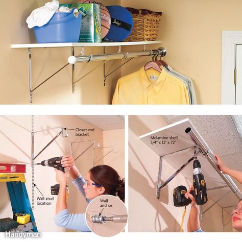 Install a Shelf and Clothes Rod Organization Small Space, Clothes Organization Small Space, Laundry Room Tables, Small Room Organization, Diy Baskets, Small Laundry Room Organization, Room Storage Diy, Laundry Room Doors, Clothes Rod