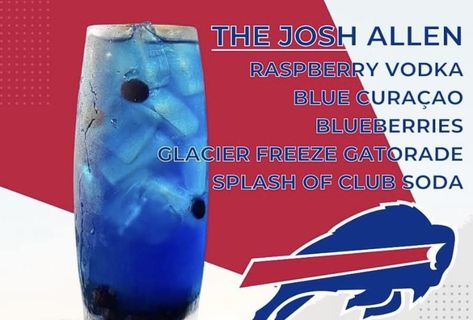 Buffalo Bills Drink Ideas, Buffalo Bills Themed Drinks, Buffalo Bills Cocktail, Buffalo Bills Appetizers, Buffalo Bills Snacks, Buffalo Bills Tailgate Food, Buffalo Bills Food, Buffalo Bills Party Ideas, Bills Birthday Party