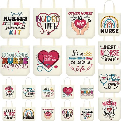 PRICES MAY VARY. Enough Styles to Change: you will get 20 pieces of nurse tote bags in 10 kinds of styles, each style for 2 pieces, adequate to satisfy your daily use and sharing demands, delicate and practical combinations, which can be deeply affected by nurses Appropriate Size to Use: our nurse canvas tote bag measures about 15.75 x 14.96 x 3.54 inches/ 40 x 38 x 9 cm and 9.84 inches/ 25 cm in belt length, with a large capacity to hold books, stationery and office supplies Reliable Material: Nurse Kit, Nurse Tote Bag, Nurse Tote, Nurse Week, Welcome Home Baby, Nurse Appreciation Gifts, Women Nurse, Nurses Day, Heart Day