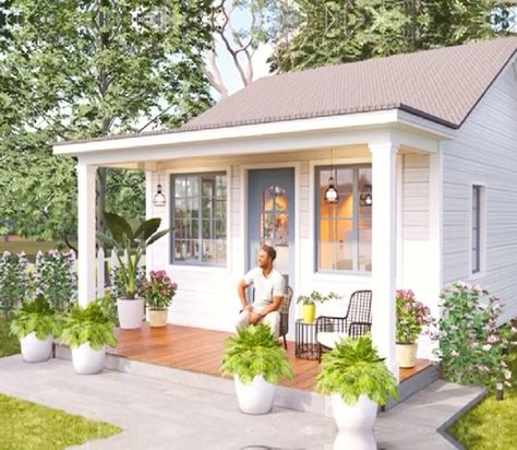 Trend House Designs - Tiny House Granny House Plans Small Cottages, 5x6 House Plan, Granny Flat Plans, Cute Small Houses, Cozy Little House, Small Beach Houses, Small House Living, House With Balcony, Small Cottage Homes