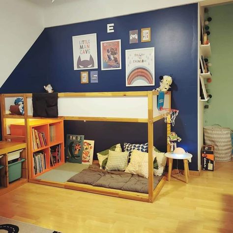 Boys Space Bedroom, Shark Room, Hunter Room, Ikea Kura Bed, Montessori Bedroom, Ikea Kura, Low Loft Beds, Kids Bedroom Inspiration, Twin Bedroom