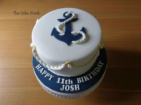 Anchor cake by Zoe Robinson Sailor Cake, Sailboat Cake, Anchor Cakes, Navy Cakes, Anchor Birthday, Boat Cake, 11th Birthday, Cakes For Boys, Opening Day