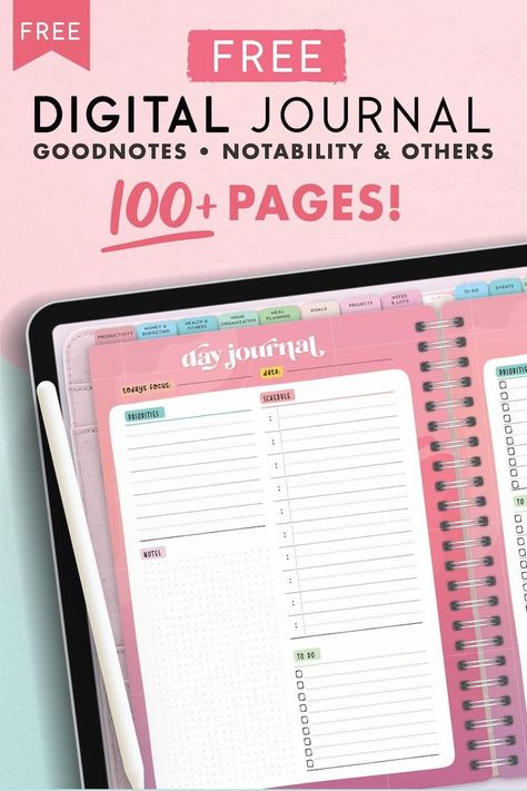 Free Digital Journal - Over 100 Useful Journal Pages Free Journal Apps, Journal Apps Android, Free Digital Journal Goodnotes, Free Digital Journal, Fitness Organization, Planner Setup, Planner Art, Organization Printables, Goal Tracker