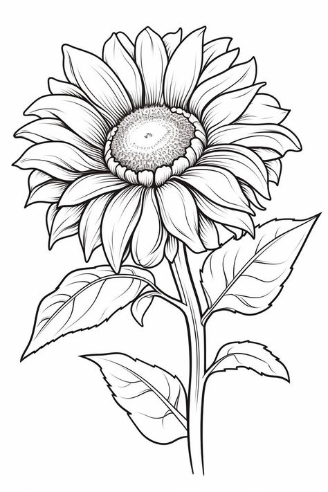 Sunflower Coloring, Sunflower Sketches, Sunflower Printable, Sunflower Coloring Pages, Sunflower Drawing, Deer Illustration, Sunflower Colors, Painted Vase, Easy Coloring