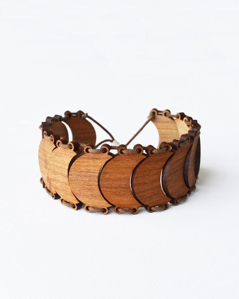 Unusual Accessories, Wooden Jewelery, Half Moons, Moon Bracelet, Chunky Bracelet, Cnc Wood, Wooden Bracelet, Wood Bracelet, Wood Accessories