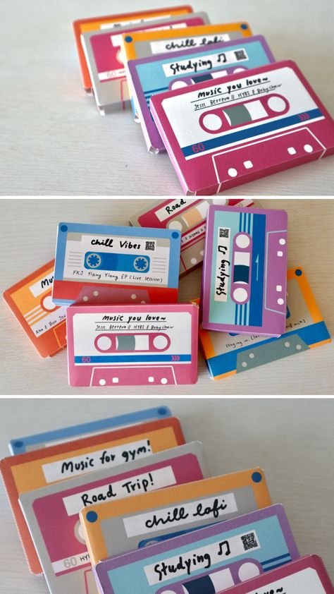 Cassette Tape Book, Diy Cassette Tape Cardboard, Music Valentines Cards, Cassette Tapes Aesthetic, Diy Cassette, Vhs Crafts, Paper Cassette, Cassette Tape Crafts, Cassette Tape Art