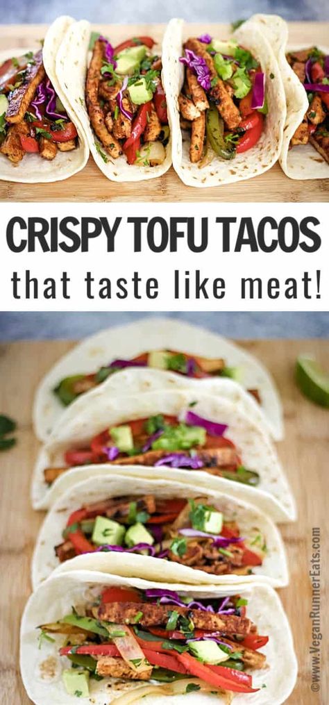 Fajita Peppers, Tofu Meat, Vegetarian Tacos Recipes, Vegan Fajitas, Tofu Tacos, Fajita Vegetables, Vegan Taco, Vegan Mexican Recipes, Vegetarian Tacos