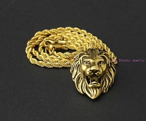 Gold Rope Chains, Rope Chain Necklace, Jewelry Picture, Necklace For Men, Lion Head, Pendant Gold, Friendship Gifts, Rope Chain, Turquoise Jewelry