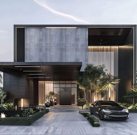 Black Luxury House Exterior, Luxury House Elevation, Interior Mansion, Linkedin Design, Vernacular Design, Dark Modern House, Modern Luxury House, Furniture Store Design, Lv Scarf