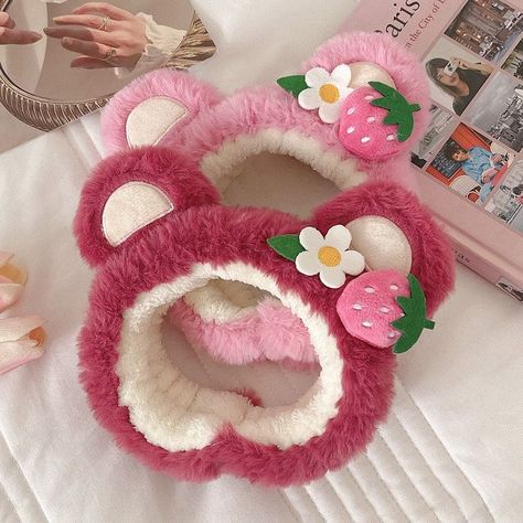 Cute Skincare Headband, Kawaii Skincare, Skin Care Headband, Makeup Headband, Strawberry Color, Strawberry Hair, Cat Ears Headband, Spa Headband, Cute Headbands