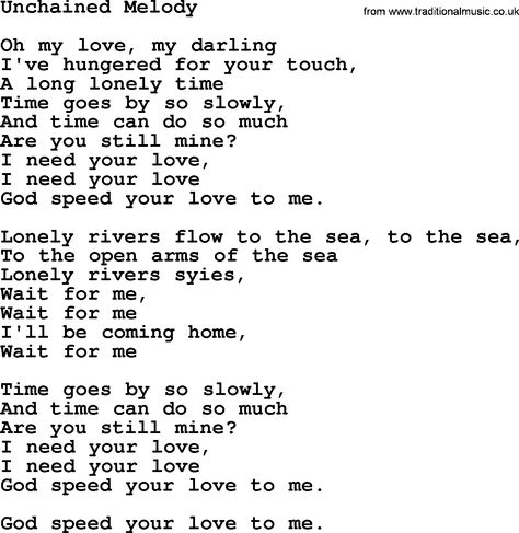 Unchained Melody - The Righteous Brothers Unchained Melody Lyrics, Heal Quotes, Brothers Aesthetic, The Righteous Brothers, Righteous Brothers, I Need You Love, Unchained Melody, Oh My Love, Vintage Music