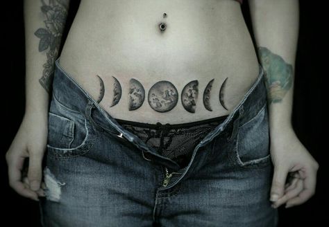 Under Belly Tattoo, Belly Tattoo, Moon Tattoo, Girl Tattoos, Tattoo Quotes, Body Art, Tattoos