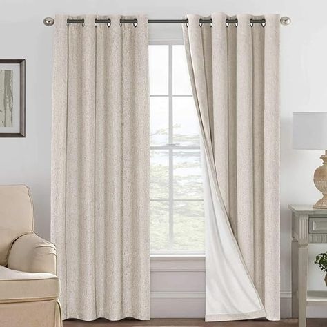 Amazon.com: H.VERSAILTEX Blackout Curtains, Linen Curtains 108 inches Long 100% Black Out Curtains for Bedroom Windows, Textured Linen Look Draperies Grommet with White Liner, 2 Panels, Natural : Home & Kitchen Black Out Curtains, Curtains Linen, Curtains White, Windsor House, Airbnb Ideas, Window Curtains Bedroom, Linen Blackout Curtains, Light Blocking Curtains, White Liner