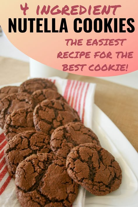 3 Ingredient Nutella Cookies, Cookie Recipes Nutella, Nutella Recipes Snacks, Nutella Cookies 3 Ingredients, Nuttela Cookies, Easy Nutella Cookies, Nutella Dessert Recipes, Cookies Unique, Easy Nutella Brownies