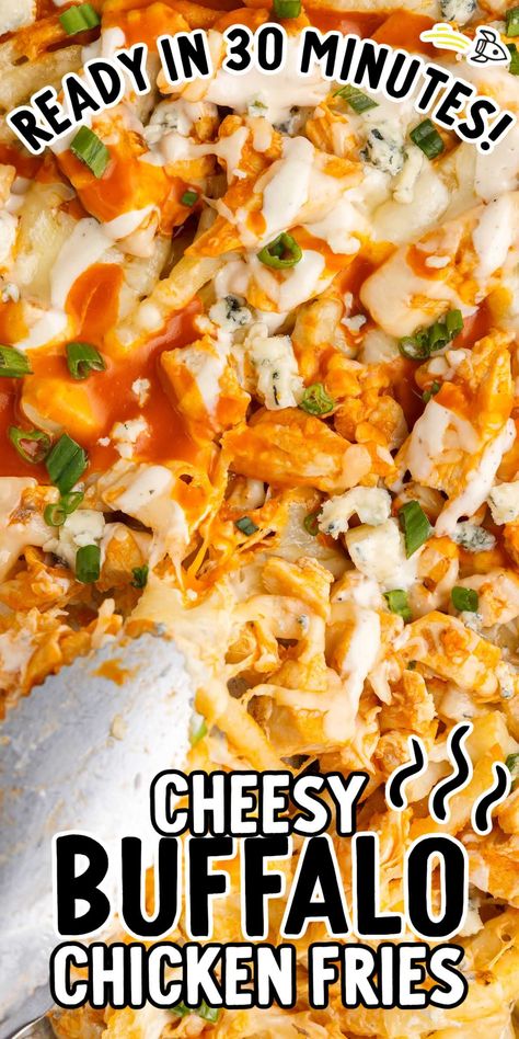 Buffalo Chicken Cheese Fries, Loaded Buffalo Fries, Buffalo Chicken Waffle Fries, Spicy Chicken Fries, Buffalo Chicken Loaded Fries, Loaded Buffalo Chicken Fries, Buffalo Chicken Poutine, Chicken And Fries Recipe, Loaded Chicken Fries