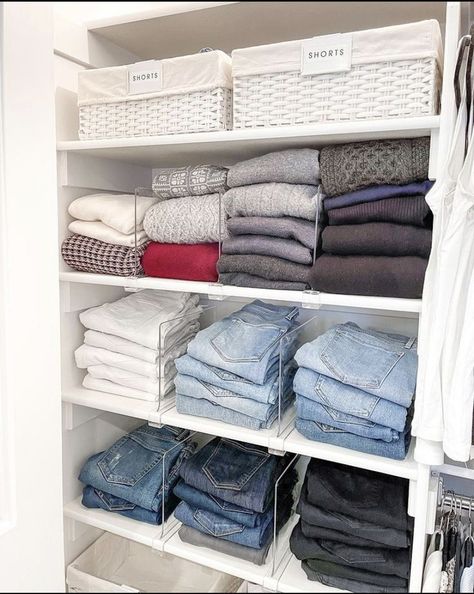 [Promotion] 89 Most Popular Closet Organization Ideas Aesthetic Advice You'll Be Impressed By This Winter #closetorganizationideasaesthetic Wardrobe Organisation Shelves, Denim Closet Organization, Clothes Cupboard Organization, Jeans Organization Ideas, Cupboard Organization Clothes, Closet Organization Ideas Aesthetic, Organization Ideas Aesthetic, Cupboard Clothes, Jeans Storage