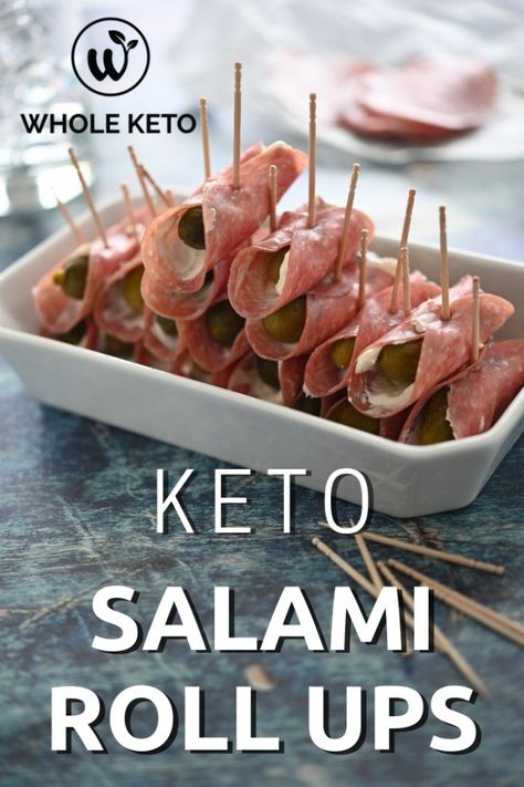 Salami Rollups, Superbowl Apps, Salami Pinwheels, Salami Roll Ups, Cream Cheese Peppers, Keto Salami, Keto Potluck, Snacks Board, Football Apps