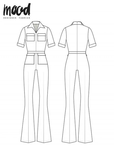 The Cherry Jumpsuit - Free Sewing Pattern - Mood Sewciety Womens Suit Pattern Free, Velvet Shirt Sewing Pattern, How To Draw A Jumpsuit, 90s Sewing Patterns Free, Easy Sewing Patterns Free Templates, Free Jumpsuit Pattern, Free Jumpsuit Sewing Pattern, Mood Fabrics Free Pattern, Free Sewing Patterns Dress