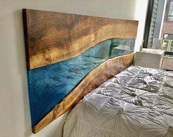 Resin Headboard, Wooden Headboard Bedroom, Beach Headboard, Bedroom King Bed, Epoxy Board, Headboard Bedroom, King Bed Headboard, Resin Tables, Headboard Curtains