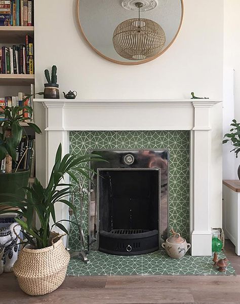 Blocked Off Fireplace Ideas, 1930s House Fireplace, Fireplace 1930s House, Victoria Fireplace, Edwardian Fireplace Tile, Tiles Hearth, Victorian Fire Surround With Log Burner, 1930’s Tile Fireplace, 1930s Interior