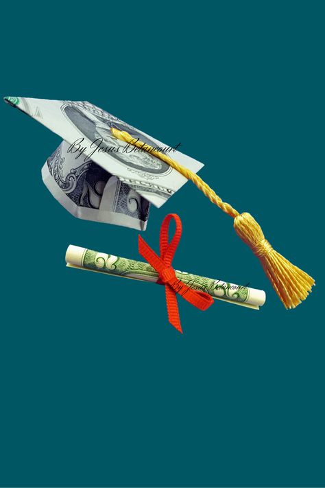 Origami Flowers With Dollar Bills, Graduation Cap Money Origami, Folded Money Gifts Dollar Bills, Money Flower Bouquet Dollar Bills, Graduation Origami, Origami Graduation Cap, Oragami Money, Easy Money Origami, Graduation Cap And Diploma