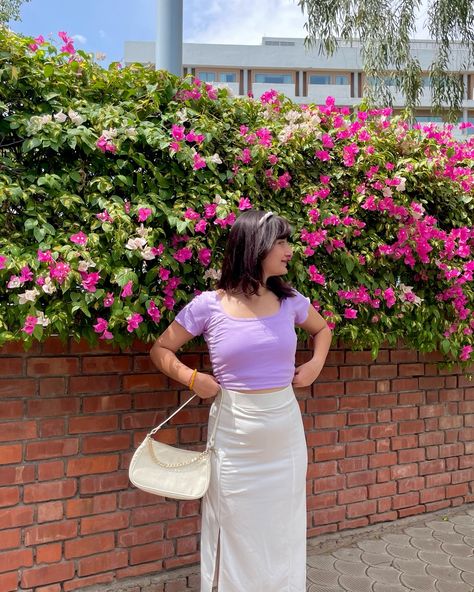 Lavender hues 🪻💜🤍 . . . . . . . . . . (Garden aesthetics , white skirt , lavender top , flowers , Chandigarh , outfit of the day , girly aesthetics ,spring , ) #lavender #lavenderhaze #gardenaesthetics #realme #smile #discoverunder50k #cuteoutfit #chandigarh #whiteskirt #skirt #croptop #summer #chandigarh_diaries #picsartedit #aesthetic #gardenaesthetic #vscoedits #smile #portrait #eyebrown #flowers #happyfaces #gardenshoot #hairstyle #eyebrown #peachoutfit #picsartedit #happyfaces #Cuba... Cuban Da Savage, Girly Aesthetics, Smile Portrait, Peach Clothes, Garden Aesthetics, Top Flowers, Lavender Tops, Fashion Illustration Dresses, White Skirt