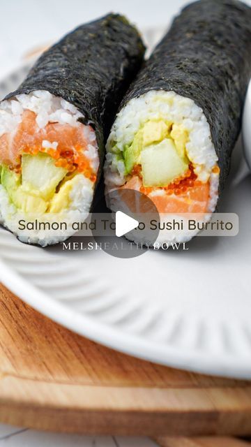 Mel Lazaro | Health Coach | Recipe Creator on Instagram: "📌SAVE THIS Salmon and Tobiko Sushi burrito  🎥 Salmon sashimi  Tobiko Avocado Cucumber Sushi rice + sushi seasoning  Nori sheet Teriyaki for dipping   Comment KIT if you need this sushi making kit (I’ll send it your way) 🐟  #sushiburrito #food #reels #foodporn #pescatarian #highprotein #yumm #sushi  #sushiburrito #food #reels #foodporn #pescatarian #highprotein #yumm #sushi" Tobiko Sushi, Avocado Cucumber Sushi, Sushi Seasoning, Braces Food, Sushi Making Kit, Cucumber Sushi, Rice Sushi, Food Reels, Sushi Burrito