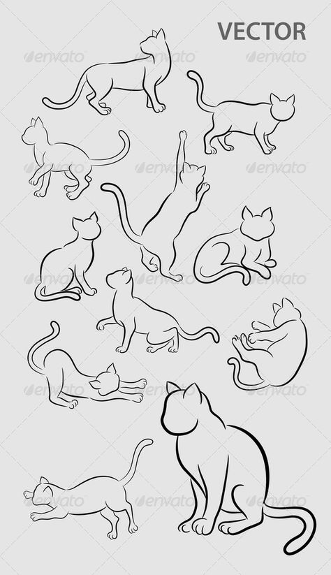 Cat Gesture Sketches  #GraphicRiver         11 sketch of cats movement. Smooth and detail vector. Easy to use or change color. Cat Tats, Cat Drawing Tutorial, Cat Reference, Cat Sketch, 강아지 그림, Drawing Faces, Cat Pose, Cat Silhouette, Cat Eyes