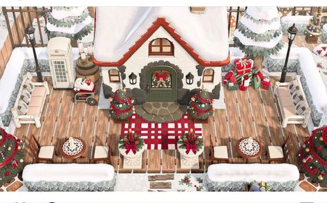 Animal Crossing Island Ideas Winter, Acnh Christmas House Exterior, Acnh Christmas Inspiration, Animal Crossing Christmas Island Ideas, Acnh Christmas House, Acnh Christmas Island Ideas, Animal Crossing Gingerbread House, Acnh Gingerbread House, Christmas Animal Crossing Codes