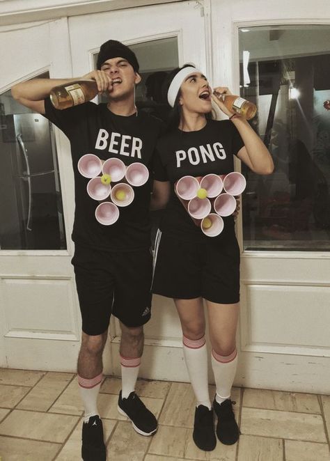 100+ DIY Couple Costume Ideas That Will Make You the Life of the Party - Hike n Dip Beer Costume Halloween, Duo Costume Ideas Couple, Beer Pong Halloween Costume, Halloween Costumes Duo Couple, Iconic Halloween Costumes Duo, Iconic Duo Costumes Couples, Beer Pong Costume, Beer Halloween Costumes, Partner Costumes