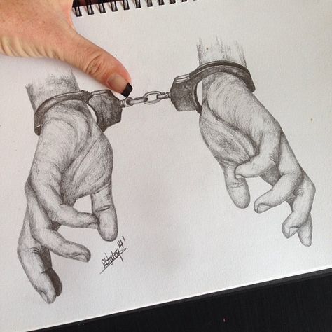 Hand Cuffed Hands Drawing, Handcuffs Painting, Handcuffed Hands Drawing, Freedom Drawing Sketches, Tied Hands Drawing, Hand Cuffs Drawing, Handcuffed Hands, Handcuffs Drawing, Freedom Artwork