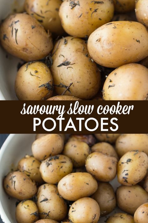 Savoury Slow Cooker Potatoes - Tender mini potatoes bursting with savoury flavour with every bite! This side dish is easy to make and well loved by all. Red Potatoes In Crockpot, Crockpot Side Dishes, Potatoe Recipes, Small Potatoes, Slow Cooker Potatoes, Simply Stacie, Paleo Slow Cooker, Crock Pot Potatoes, Crockpot Ideas