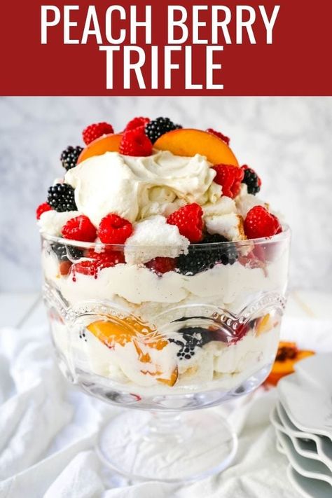 Berry Trifle Angel Food Cake, Trifle Angel Food Cake, Pound Cake Trifle, Angel Food Trifle, Peach Trifle, Sunday Dessert, Modern Honey, Vanilla Cream Filling, Berry Trifle