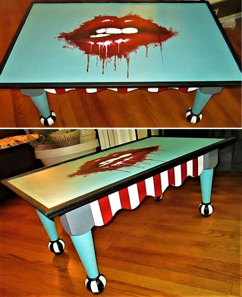 Pop Art Dining Table, Graffiti Coffee Table, Funky Painted Coffee Table, Pop Art Table, Unique Furniture Painting, Hand Painted Coffee Table, Lounge Makeover, Painted Table Tops, Coffee Table Inspiration