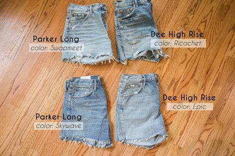 Agolde Shorts Review: Dee High Rise + Parker Long - Seasons + Salt Agolde Long Parker Shorts, Agolde Jean Shorts, Agolde Shorts Outfit, Parker Long Short, Agolde Parker Shorts, Agolde Parker Long Shorts Outfit, Agolde Parker Long Shorts, Light Wash Shorts Outfit, Agolde Shorts