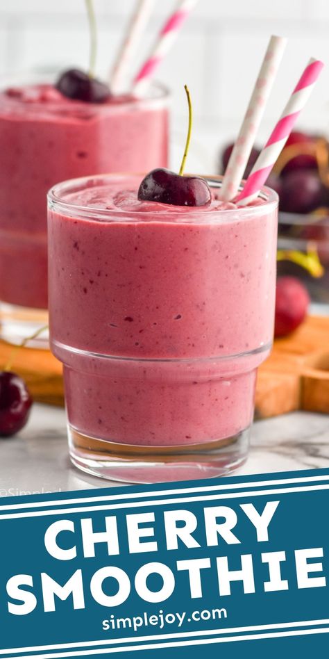 This simple cherry smoothie is a great way to start your day! Made with just four ingredients that are easy to keep on hand, you will love this recipe. Cherry Smoothie Recipes Healthy, Bedtime Smoothie, Ninja Smoothie Recipes, Cherry Smoothie Recipes, Coconut Water Smoothie, Smoothie Flavors, Cherry Smoothie, Clean Eating Lunch, Healthy Fruit