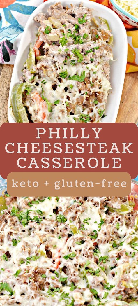 This easy keto philly cheesesteak casserole combines all the flavors of the classic comfort food without the carbs! It’s so delicious, you won’t even miss the bread roll. low carb casserole | best casserole dishes | keto casserole Keto Philly Cheesesteak Casserole, R3 Recipes, Keto Philly Cheesesteak, Philly Cheesesteak Casserole, Cheesesteak Casserole, Philly Cheese Steak Casserole, Low Carb Casseroles, Philly Cheesesteak, Healthier Recipes