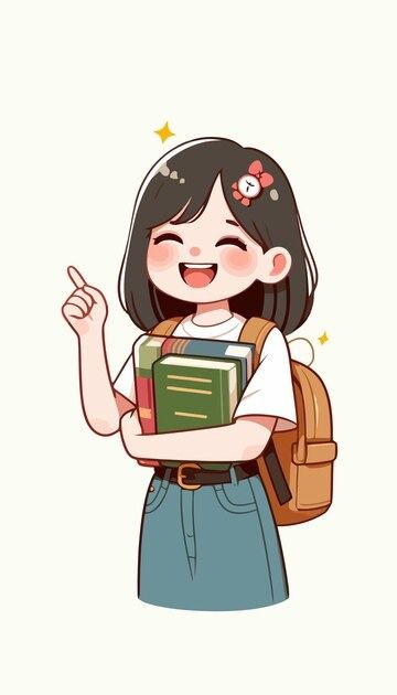 Premium Vector | A cartoon of a girl with a book in her hand Teacher Aesthetic Drawing, Girl Studying Illustration, Student Drawing Cartoon, Teacher Illustration Cute, Teacher Drawing Cartoon, Girl With Books Drawing, Teacher Character, Cute Girl Sticker, Teacher Drawing